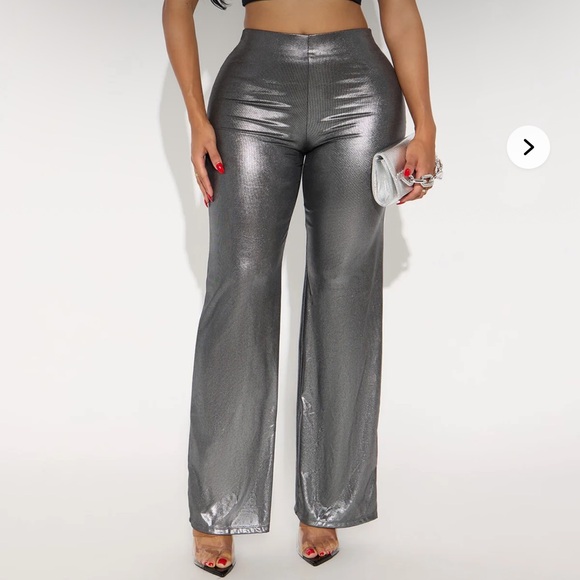 Fashion Nova Pants - Show Stopper Metallic Wide Leg Pant 31″ - Silver